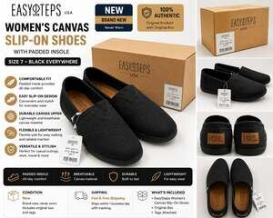 EasyUSA Women's Canvas Slip-On Shoes, Black, Style 308L-BB
